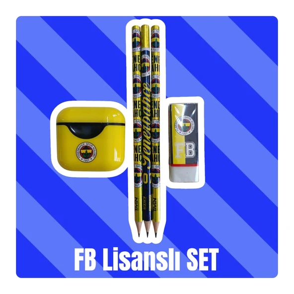 Fenerbahçe Lisanslı Kurşun Kalem Seti (3 Adet Kurşun Kalem, Silgi, Sarı Kalemtraş) ürün görseli 1