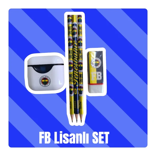 Fenerbahçe Lisanslı Kurşun Kalem Seti (3 Adet Kurşun Kalem, Silgi, Beyaz Kalemtraş) ürün görseli 1