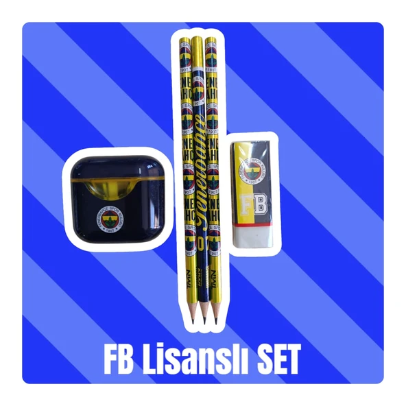 Fenerbahçe Lisanslı Kurşun Kalem Seti (3 Adet Kurşun Kalem, Silgi, Mavi Kalemtraş) ürün görseli 1