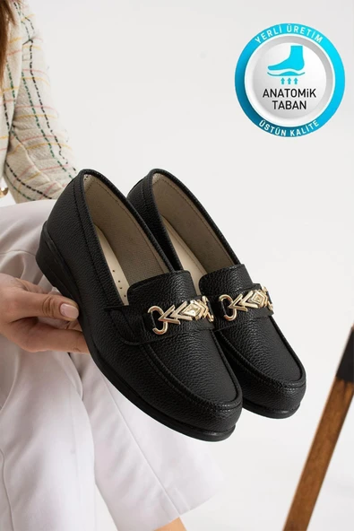 Albishoes Anatomik Kadın Babet Zincir Tokalı Hafif Rahat Taban Şık Günlük Ayakkabı Anne Ayakkabısı ürün görseli 1