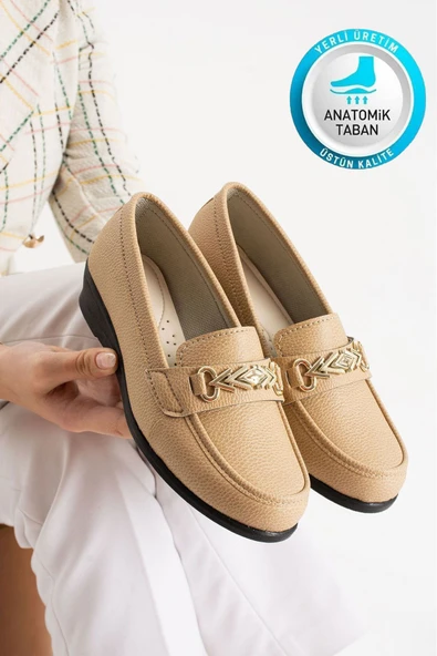 Albishoes Anatomik Kadın Babet Zincir Tokalı Hafif Rahat Taban Şık Günlük Ayakkabı Anne Ayakkabısı ürün görseli 1