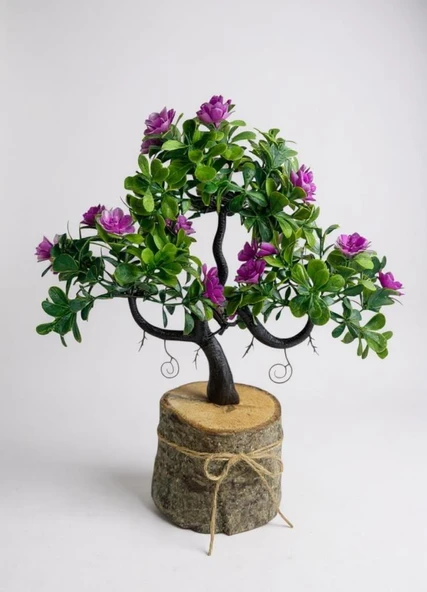 Yapay Çiçek Lila Çiçekli Bonsai Ağacı Dekoratif Kütük Saksıda Yapay Ağaç Bonzai Losus Çiçekli ürün görseli 1
