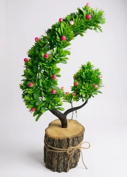 Yapay Çiçek Pembe Çiçekli Bonsai Ağacı Dekoratif Kütük Saksıda Yapay Ağaç Bonzai Hilal Model ürün görseli 1
