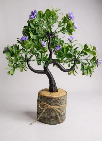Yapay Çiçek Mor Çiçekli Bonsai Ağacı Dekoratif Kütük Saksıda Yapay Ağaç Bonzai Losus Çiçekli ürün görseli 1