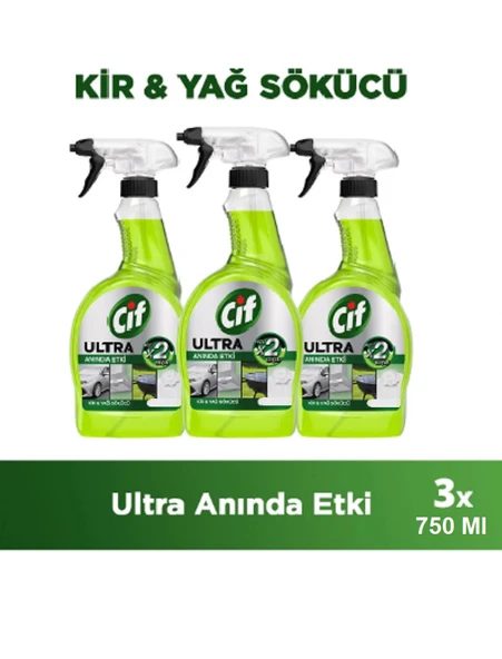 Cif Ultra Anında Etki Kir ve Yağ Çözücü 750 Ml x 3 Adet ürün görseli 1