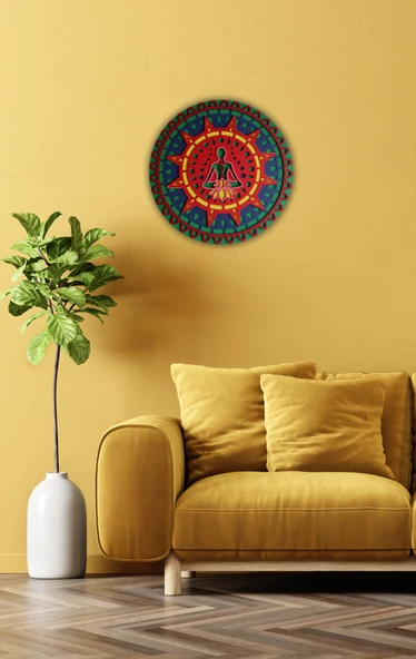 Ev Dekoru Lotus Mandala Çakra Temalı Ahşap Duvar Dekoru - Resim 4
