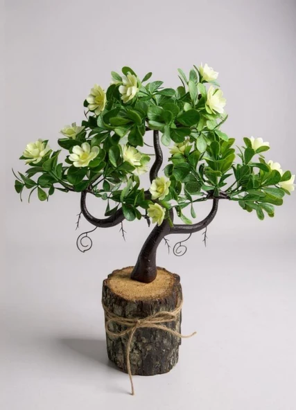 Yapay Çiçek Beyaz Çiçekli Bonsai Ağacı Dekoratif Kütük Saksıda Yapay Ağaç Bonzai Losus Çiçekli ürün görseli 1