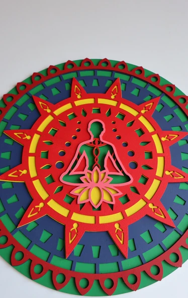 Ev Dekoru Lotus Mandala Çakra Temalı Ahşap Duvar Dekoru - Resim 3