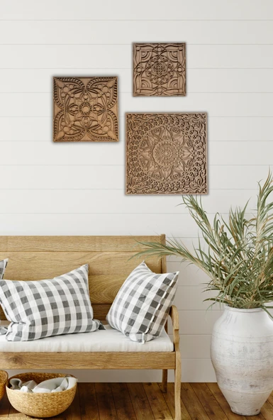 Bohem Ev Dekoru 3'lü Kare Mandala Seti Duvar Süsü ürün görseli 1