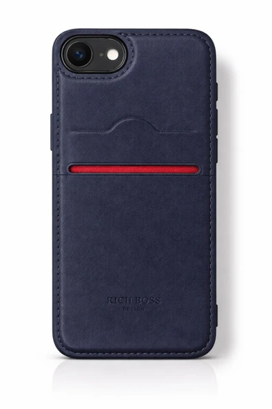 iPhone 16E Kartlıklı Rich Boss Lüx Deri Kılıf Lacivert ürün görseli 1