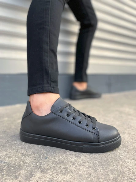 JY122 Mode Bağcıklı Cilt Erkek Günlük Sneaker Ayakkabı CST - Siyah ürün görseli 1