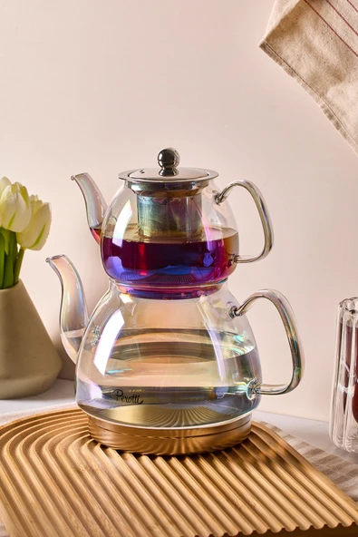 Carlo Luster Indüksiyon Tabanlı Borosilikat Cam Çaydanlık Takımı 500 ml Demlik 1500 ml Suluk ürün görseli 1