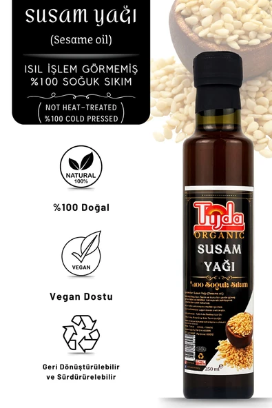 TİJDA Susam Yağı Organik Içilebilir Masaj Saç Cilt Için( %100 Soğuk Sıkım ) 250 ml ürün görseli 1