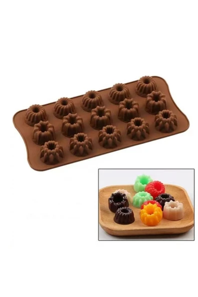 Çiçek Silikon Kalıp 15li Donut Çiçek Jelbon Çikolata Şeker Hamuru Sabun Mum Kokulu Taş Kalıbı ürün görseli 1