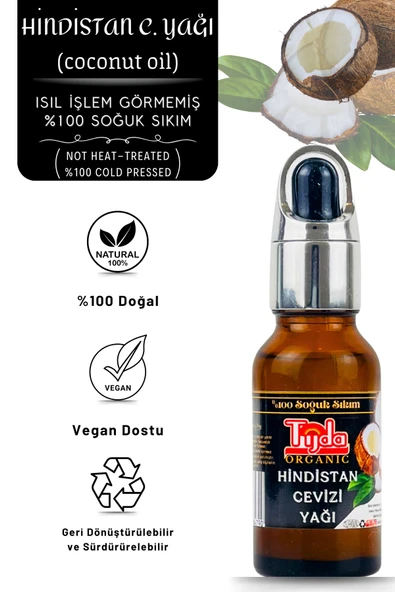 TİJDA Hindistan Cevizi Yağı 20 Ml %100 Soğuk Sıkım (Coconut oil) ürün görseli 1