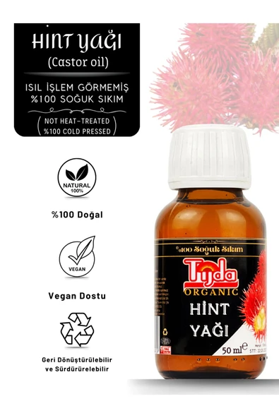 TİJDA Hint Yağı Soğuk Sıkım Castor Oil &100 Saf ve Doğal 50 ml ürün görseli 1