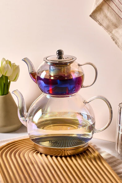 Keyf-i Ala Luster Indüksiyon Tabanlı Borosilikat Cam Çaydanlık Takımı 500 ml Demlik 1800 ml Suluk ürün görseli 1