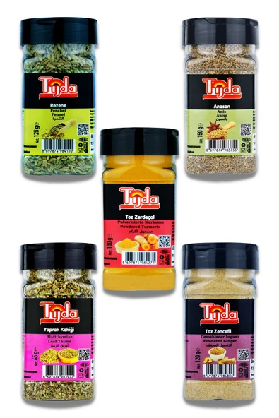 TİJDA Süper Baharat Seti 5'li (rezene, Anason, Zerdeçal Toz, Yaprak Kekik, Zencefil Toz) ürün görseli 1