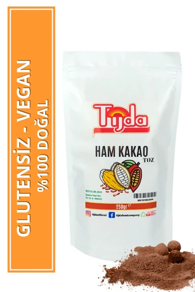 TİJDA Organik Ham Kakao Toz Glutensiz,vegan 250 Gr ürün görseli 1
