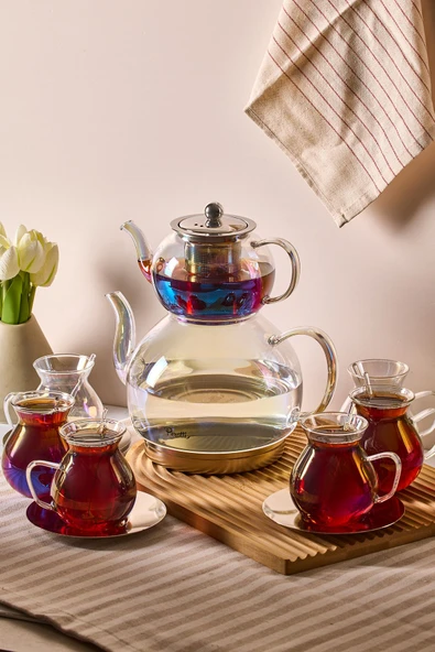 Keyf-i Ala Luster Premium 20 Parça Indüksiyon Tabanlı Borosilikat Çay Seti ürün görseli 1