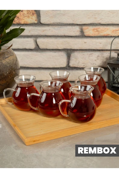 6'lı Keyfi Ala Borosilikat Cam Kulplu Çay Bardağı 210ml Bardak 6'lı ürün görseli 1