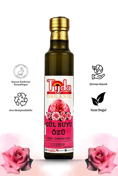 TİJDA Gül Suyu %100 Saf ve Doğal Bitki Özü 250 ml (Doğal İçilebilir ve Sürülebilir) Gülsuyu ürün görseli 1