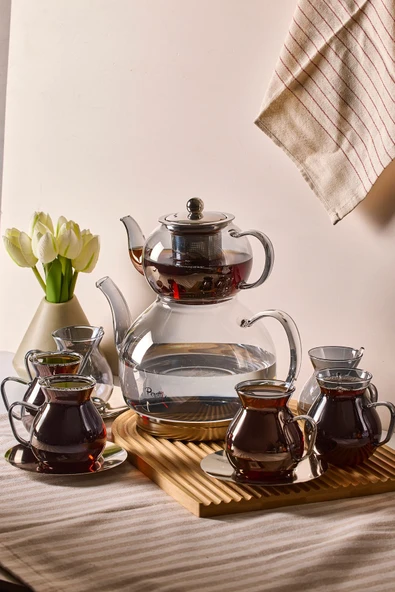 Keyf-i Ala Füme Premium 20 Parça Indüksiyon Tabanlı Borosilikat Çay Seti ürün görseli 1