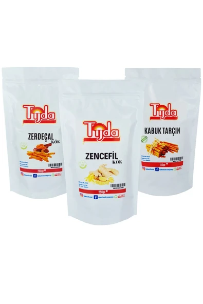TİJDA Zencefil Kök 250 gr+zerdeçal Kök 250 gr+Tarçın Kabuk 150 gr ürün görseli 1