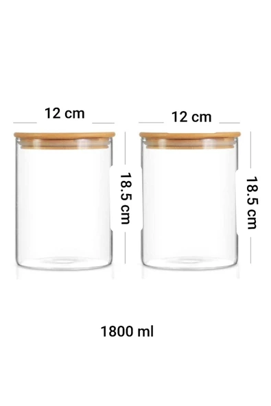 Bambu Vakumlu Kapaklı 1400 ml Cam Kavanoz Erzak Saklama Kabı 2 Li ürün görseli 1
