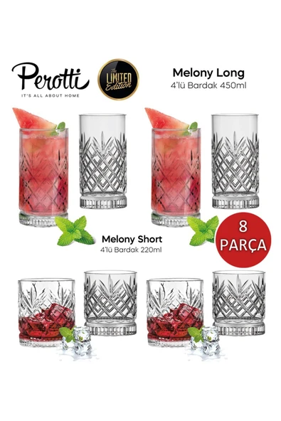 Perotti Melony 8 Parça Bardak Seti, 4 Ad Meşrubat - 4 Ad. Su Bardağı ürün görseli 1