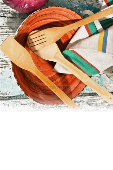 Bambu 3'lü Kaşık Spatula Ve Çatal Set - Resim 2