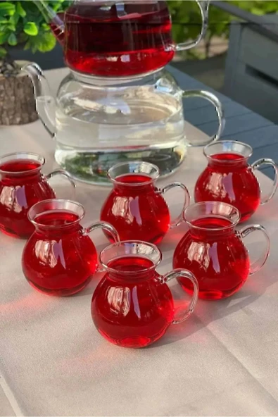 6'lı Keyfi Ala Borosilikat Cam Kulplu Çay Bardağı 200ml Bardak ürün görseli 1