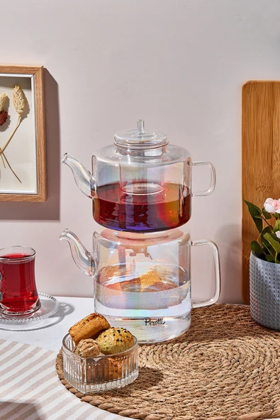 Tobby Luster Borosilikat Çaydanlık Seti 1.1 Lt Demlik 1.75lt Suluk ürün görseli 1