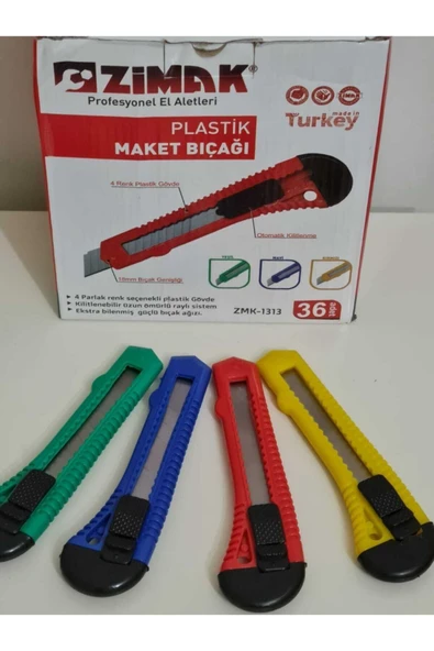 10 Adet Maket Bıçağı 4 Renk Plastik Gövde Otomatik Kilitlenme ürün görseli 1