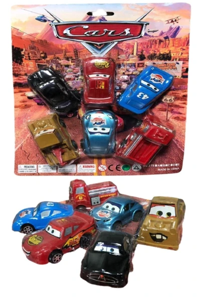Şimşek Mcqueen Cars Araba Seti 6'lı Çek Bırak Plastik Oyuncak Araba ürün görseli 1