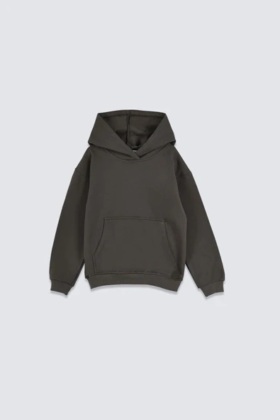 Basic Kapüşonlu Şardonlu Kanguru Cep Detaylı Çocuk Sweatshirt 3-10 Yaş Ekru ürün görseli 1