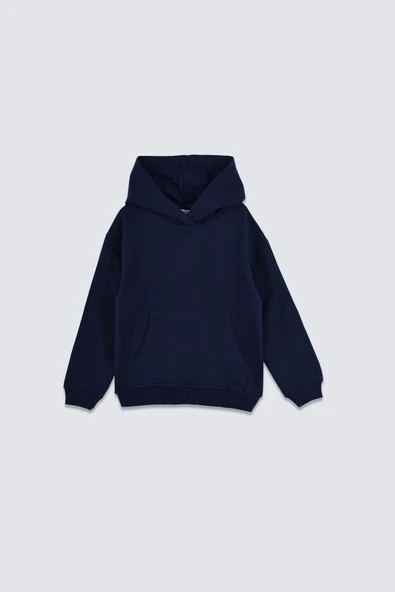 Basic Kapüşonlu Şardonlu Kanguru Cep Detaylı Çocuk Sweatshirt 3-10 Yaş Lacivert ürün görseli 1