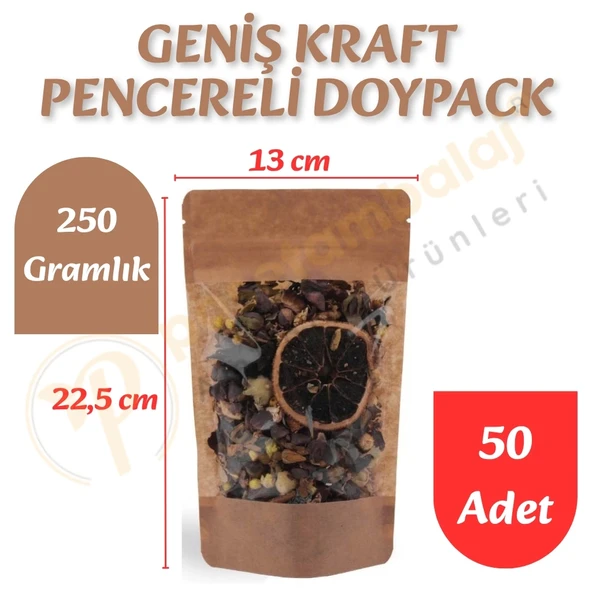 Geniş Kraft Pencereli Doypack 13x22,5x7 cm (50 Adet) ürün görseli 1