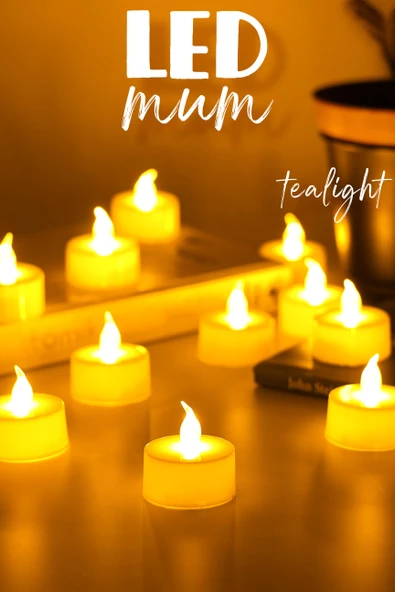 12 Adet Led Mum Tealight Mini Dumansız Pilli Alevli Dekoratif Yapay Mum Işıldak Beyaz 1036-2 ürün görseli 1