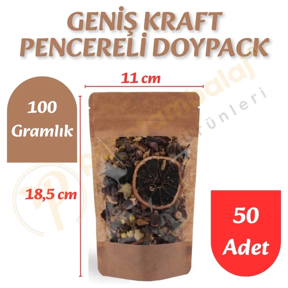 Geniş Kraft Pencereli Doypack 11x18,5x7 cm (50 Adet) ürün görseli 1