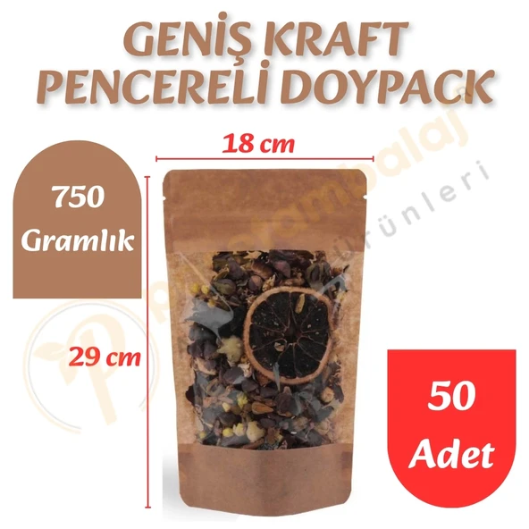Geniş Kraft Pencereli Doypack 18x29x9 cm (50 Adet) ürün görseli 1