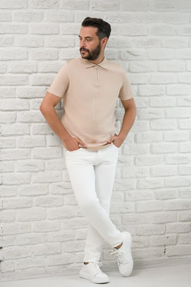 San&Fa Slimfit Fermuar Kapamalı Rayon Kumaş Likralı Polo Yaka T-shirt ürün görseli 1