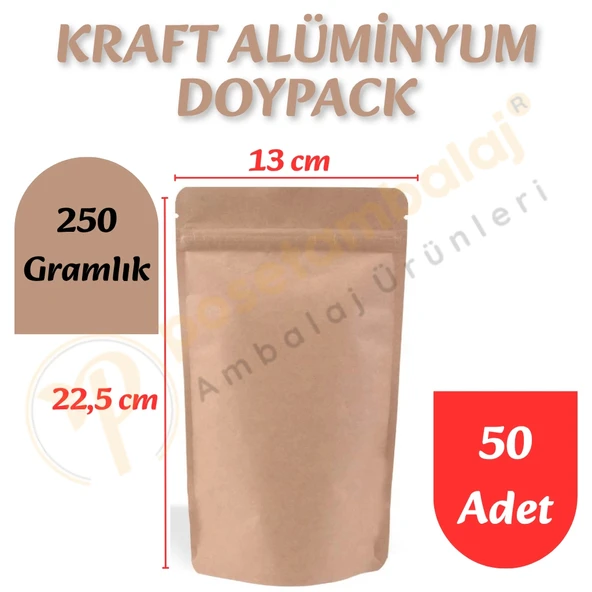Kraft Alüminyum Doypack 13x22,5x7 cm (50 Adet) ürün görseli 1