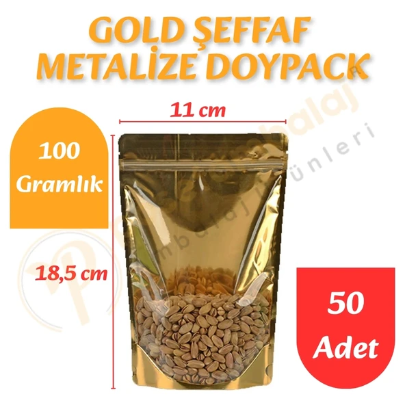 Gold Şeffaf Metalize Doypack 11x18,5x7 cm (50 Adet) ürün görseli 1