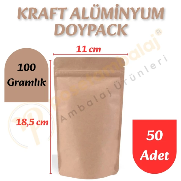 Kraft Alüminyum Doypack 11x18,5x7 cm (50 Adet) ürün görseli 1