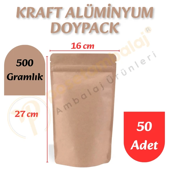 Kraft Alüminyum Doypack 16x27x8 cm (50 Adet) ürün görseli 1
