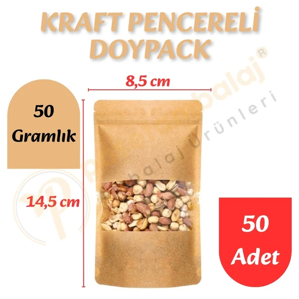 Kraft Pencereli Doypack 8,5x14,5x6 cm (50 Adet) ürün görseli 1