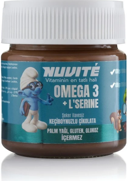Nuvite Omega 3 + L- Serine Keçiboynuzlu Şekersiz Vitaminli Çikolata 200GR ürün görseli 1