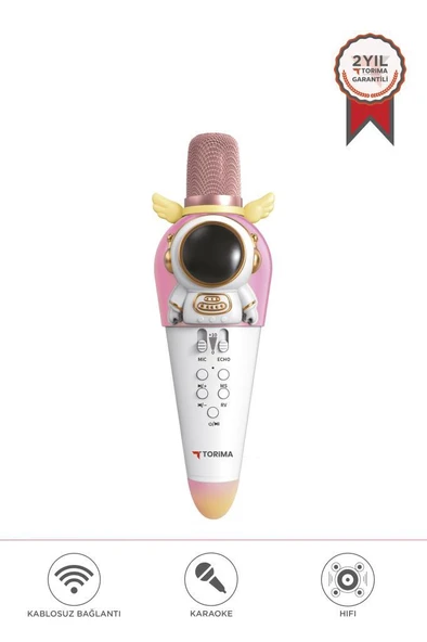 Torima KIDMIC01 Beyaz Astronot Figürlü Şarjlı BT Karaoke Mikrofon ve Hoparlör 5W Kablosuz Mikrofon ürün görseli 1