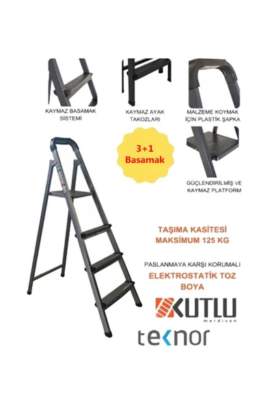 Kutlu Dayanıklı 3+1 Metal Basamaklı Merdiven ürün görseli 1
